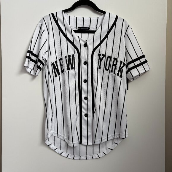 Harper & Ivy New York Pinstripe Baseball Graphic Short Sleeve Tee Size XS New - Picture 1 of 7